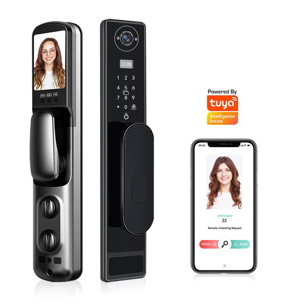 Automatic TUYA Graffiti Wifi Cat Eye Capture Fingerprint Lock Press Doorbell Visual Intercom Smart Lock Anti-theft Door Lock