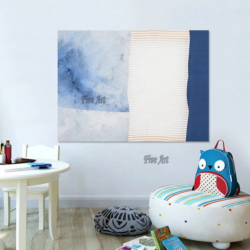 

Restaurant Wall Decoration Handmade Artwork Canvas Art 3d Picture Blue White Texture Modern Abstract Acrylic Painting Unframed
