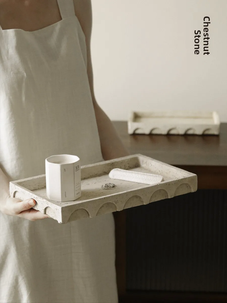 Long Rectangle Chestnut Stone Simplicity Style Bathroom Washstand Tray Luxury Bathroom Vanity Desktop Storage Organizer Plate