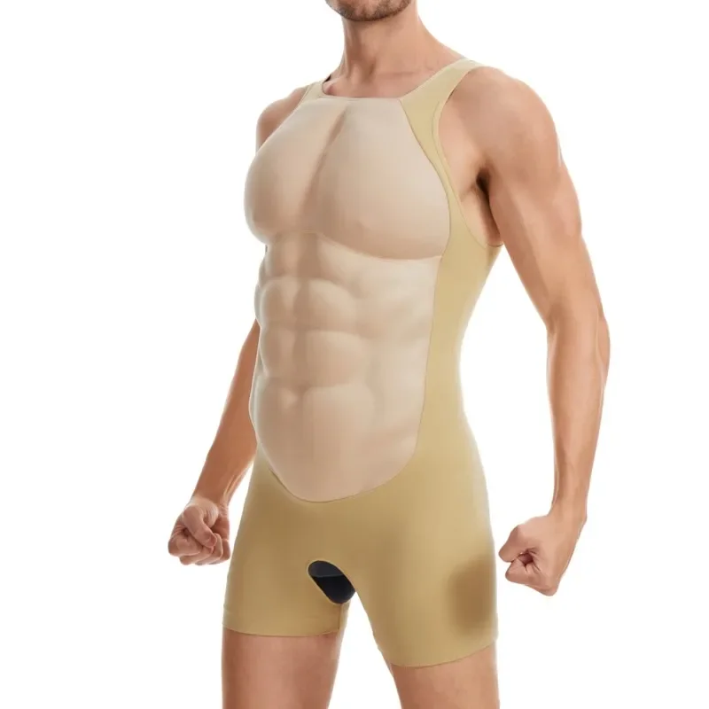 Man Sexy Open-crotch Sponge Muscle Suit Fake Abs for Cosplay Shoulder Pads Halloween Carnival Funny Body Builder Roleplay
