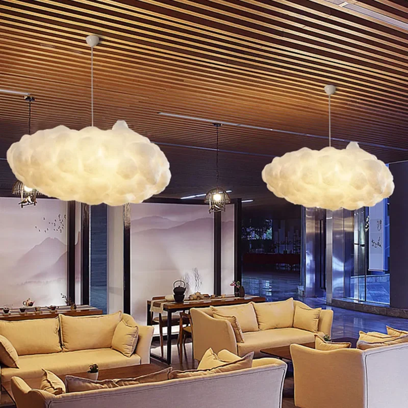 

Nordic clound chandelier Creative Led white chandelier Bedroom Coffee Shop Restaurant Cloud Art Cute kids room decoration light