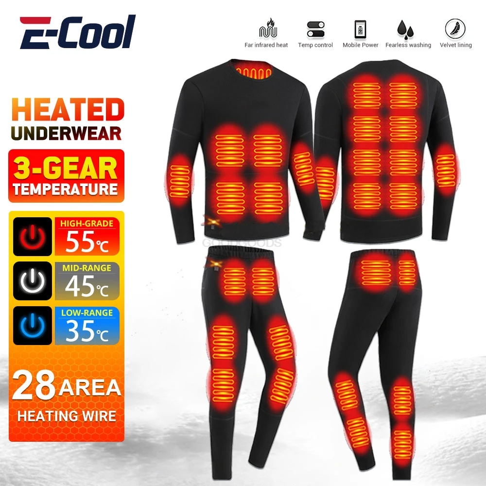 28 Areas Heated Jacket for Women and Men Thermal Heated Underwear USB Electric Heating Clothing Undershirt Ski Suit Winter