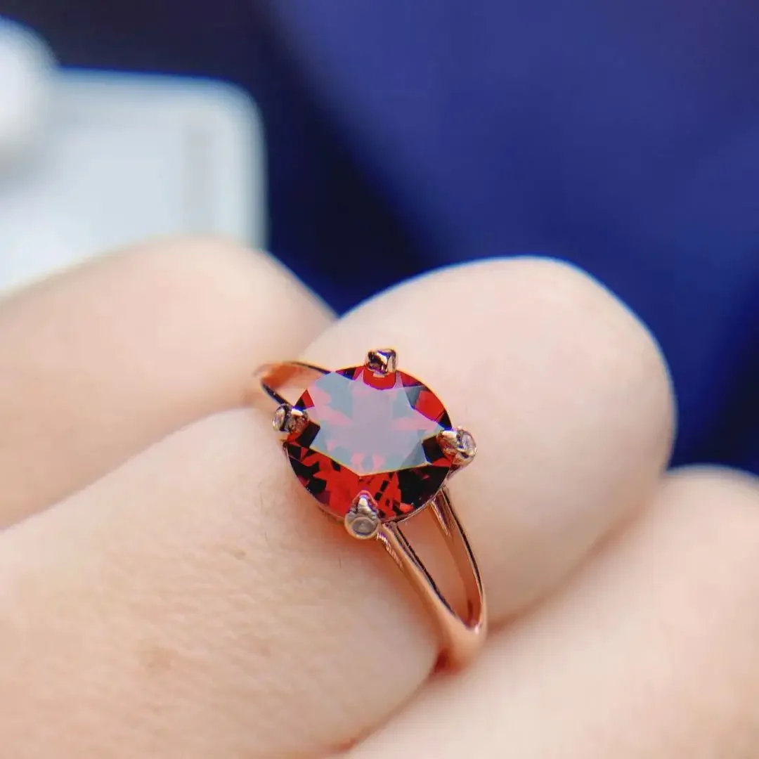 

18K Gold Plating Blood Red Garnet Ring 2ct 8mm VVS Grade Natural Garnet Silver Ring 925 Silver Gemstone Jewelry