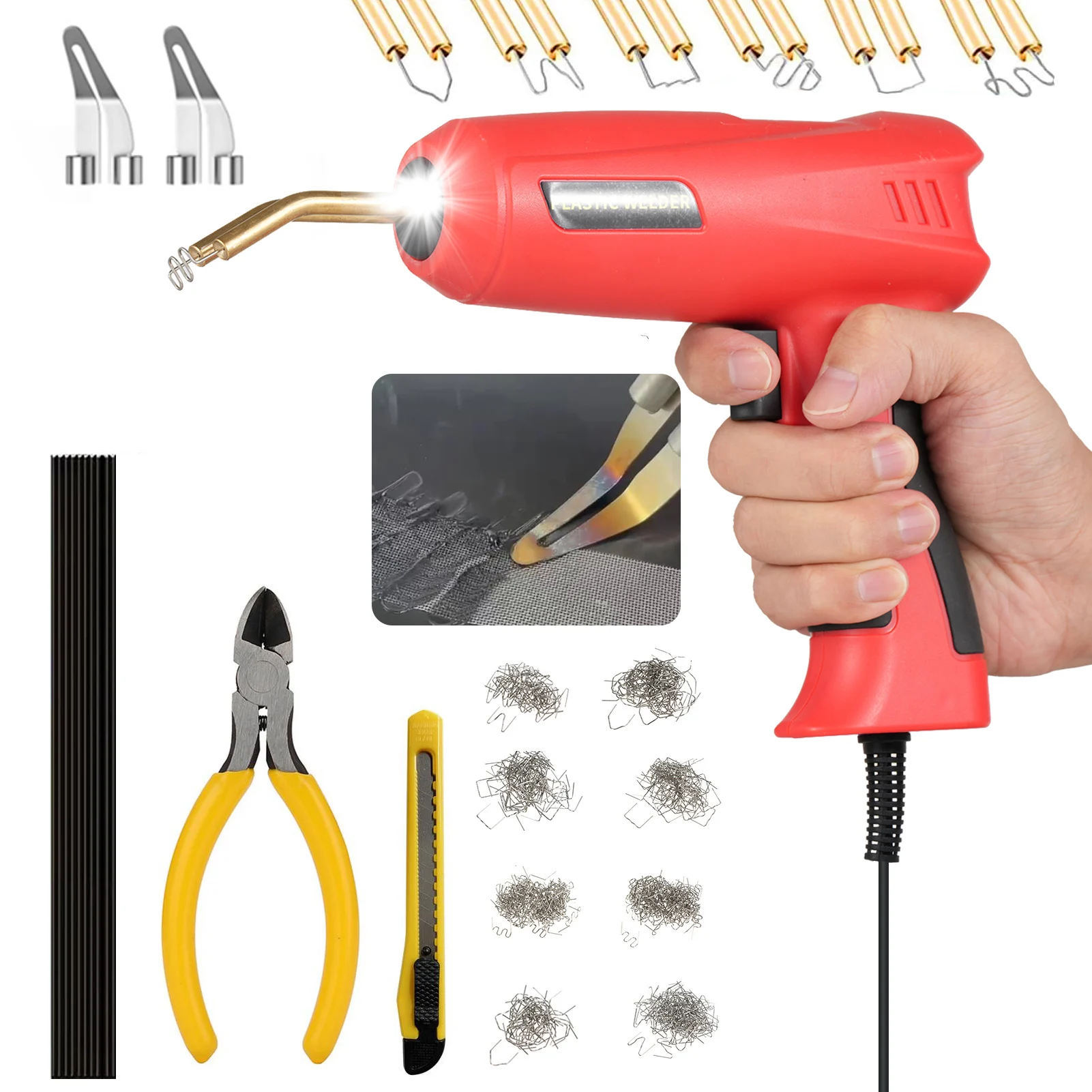 

150W Plastic Welder,2 in 1 Handheld Hot Stapler Machine,800PCS Hot Stapler,10 pcs PP Plastic Welding Rods,knife,Plier Car Bumper