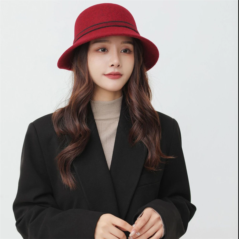 2025 Autumn Winter Round Fedoras Women Bucket Hat Elegant Dome Ladies Vintage Bowler Jazz Felt Ball Hat New Wedding Church Hat