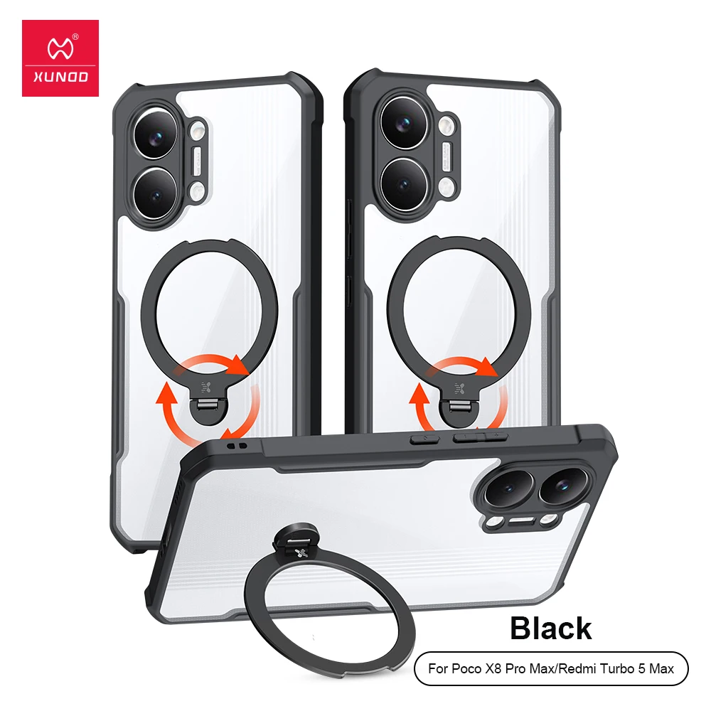 ‌Xundd For POCO X8 Pro X8 Pro Max Magnetic Holder Case - 360° Spin Stand with Airbag Shockproof & Lens Protection Funda