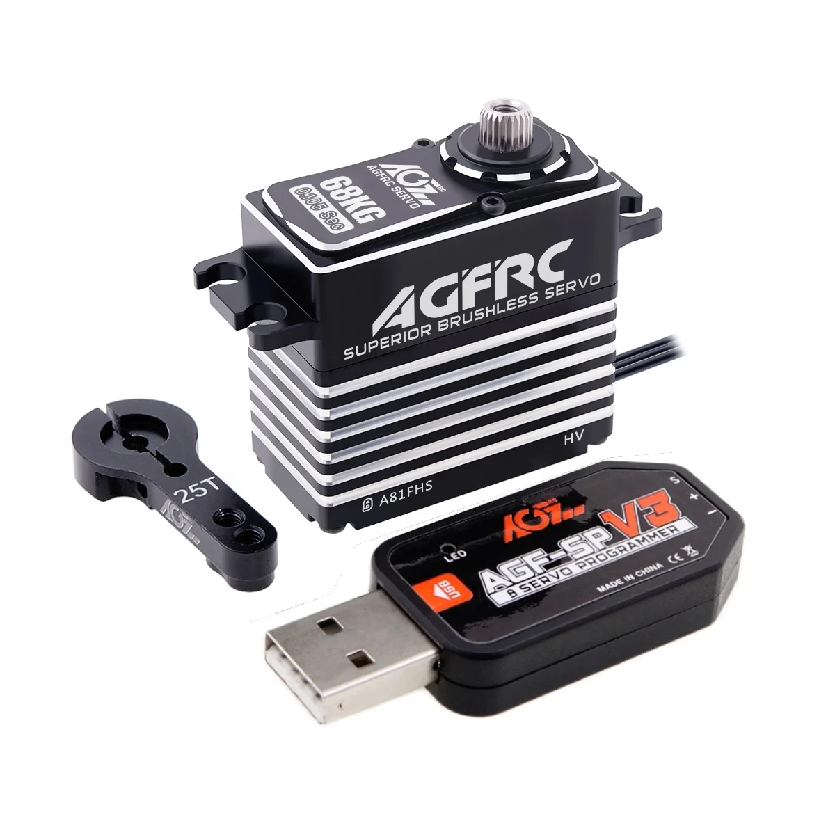 AGFrc 4 Ball Bearings Hi-Torque 0.105Sec Steel Gears 68KG Brushless RC Servo For 1/8th Large Cars Model