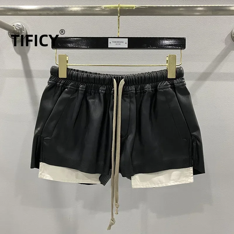 

Women's Fashion Basic PU Leather Four Corner Pockets Comfortable Shorts New Versatile Black Short Pants