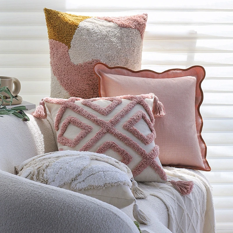 30X50/45X45CM Retro Tufting Throw Pillow Cover Pink Bohemian Simple Cushion Cover Decor Home Decorative Pillowcase