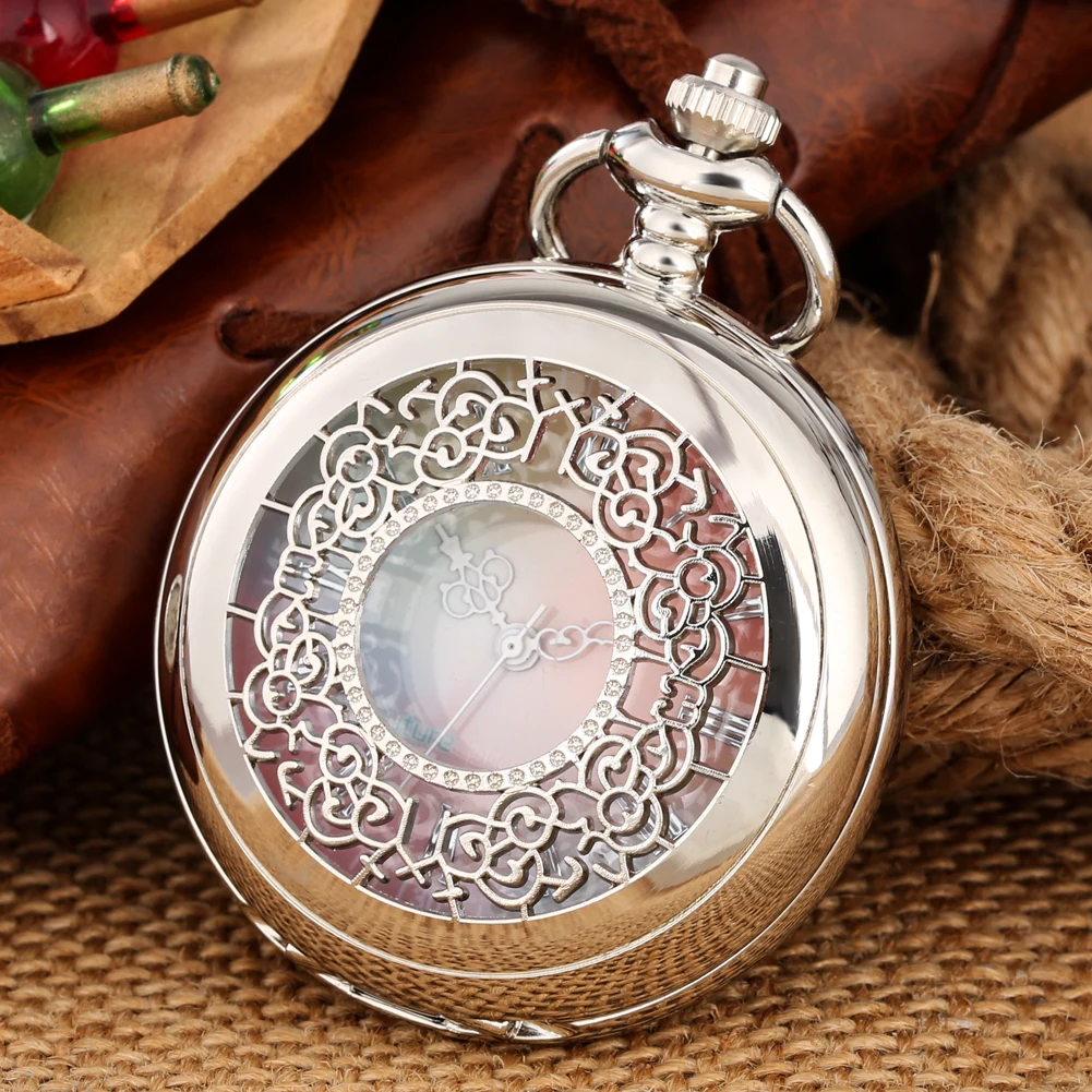 Wunderschöne Farbe Zifferblatt Silber Taschenuhr elegante Vintage aushöhlen Anhänger Halskette Uhr Vintage Taschenuhr Geschenk Männer Frauen