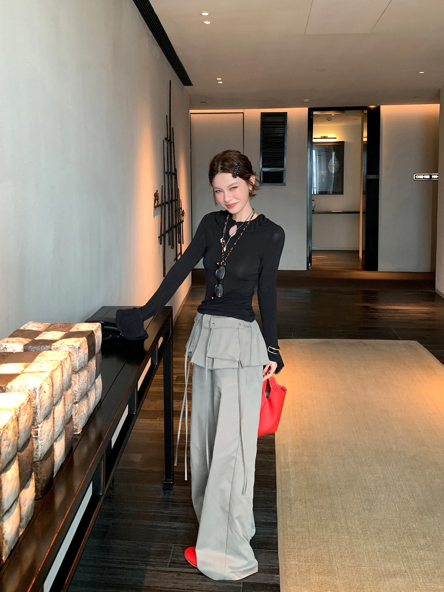 

Slim Fit Bell Sve Doll Collar T-irt Women's Base irt Fall Season Cotton Long Sve High Waist Casual Top DULA