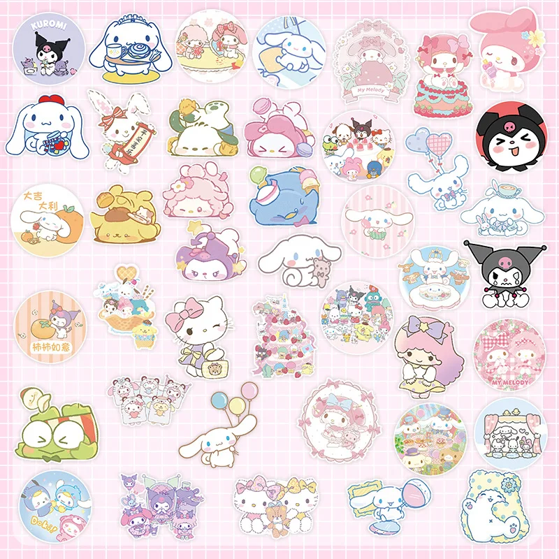 120Pcs/Box Sanrio Stickers Anime Hello Kitty Kuromi Cinnamoroll Melody Laptop Phone Decal Cute Cartoon Sticker For Kids Toys