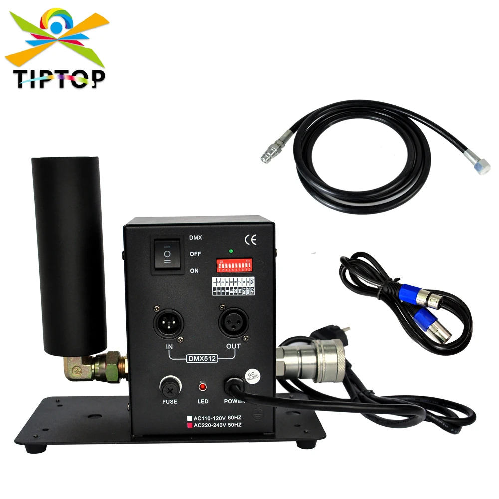 tiptop bocal unico cannon co2 jet dmx 512 switchable aplicacao de piso ponderado ligar desligado saida de entrada dmx 3pin tp t27 01