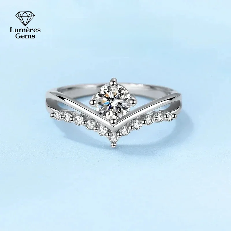 

Nice PT950 Platinum V Shaped Rings For Women Wedding Moissanite Diamond 0.5 Carat Daughter Birthday Gift Fine Jewelry Engagement
