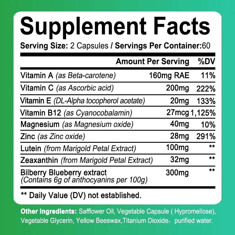 Eye Supplement with Lutein and Vitamins A C E and Zinc To Promote Eye Health and Zeaxanthin To Filter Blue Light