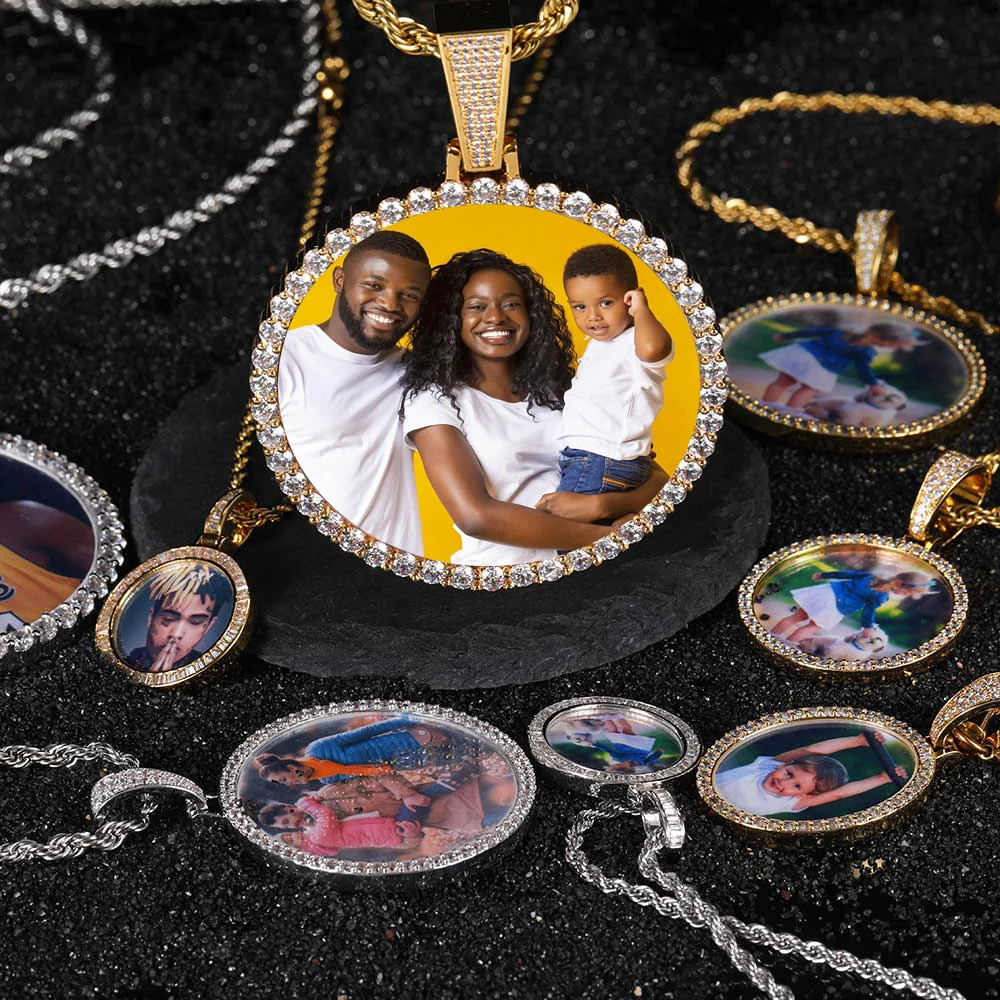 Hip Hop Schmuck Bling CZ Memorial Bilderrahmen Halskette Personalisierung Foto Benutzerdefinierte 26/35/45/68,5 MM Kreis Medaillons Anhänger – Detail 12