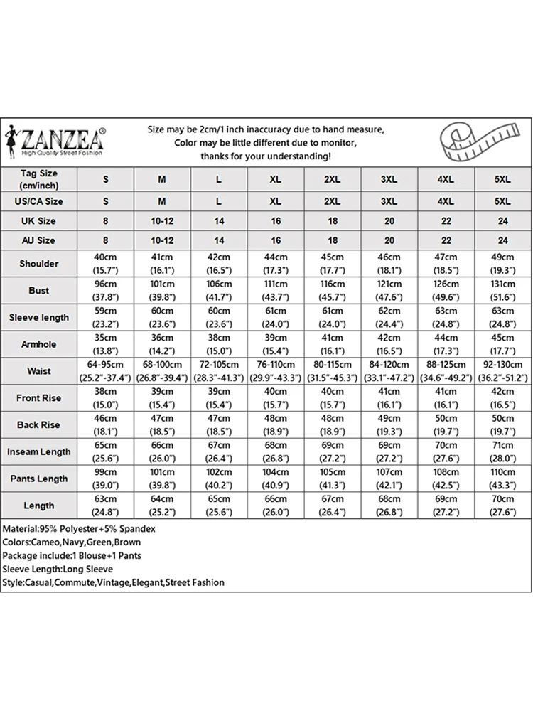 ZANZEA Muslim Hijabis 2 Pieces Pant Sets Women's Contrast-Color Long Sleeve Blouses and Pleated Wide Leg Pants Islamic Outfits