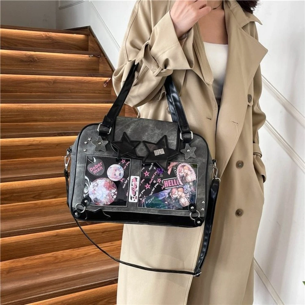 

Японская аниме-сумка Harajuku Itabag для женщин, сумка через плечо JK с прозрачными окнами, сумка-кроссбоди с возможностью DIY-дизайна