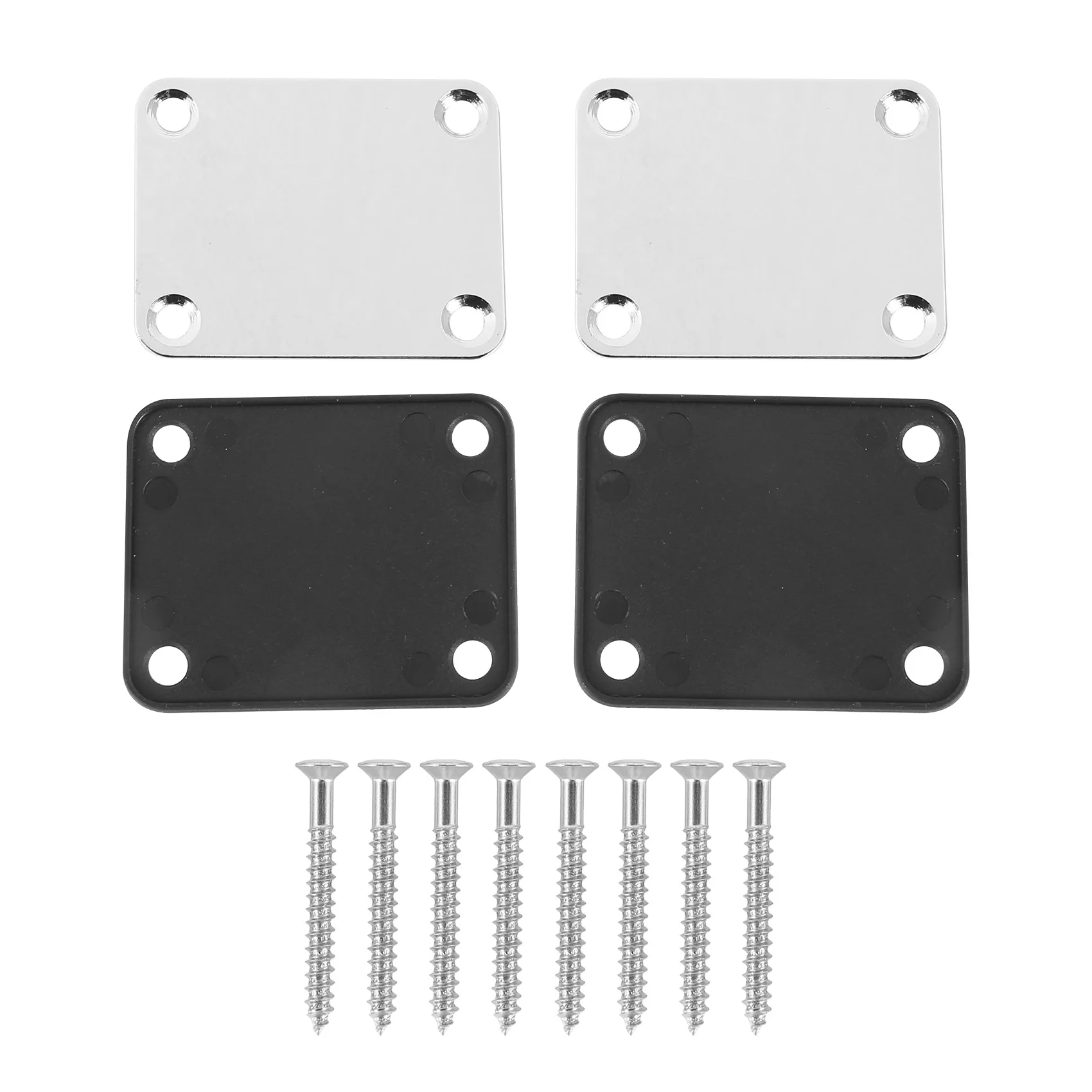 2 Pcs Guitar Metal Neck Plates with Plastic Mat for Strat Tele Style Electric Guitar Replacement, Chrome