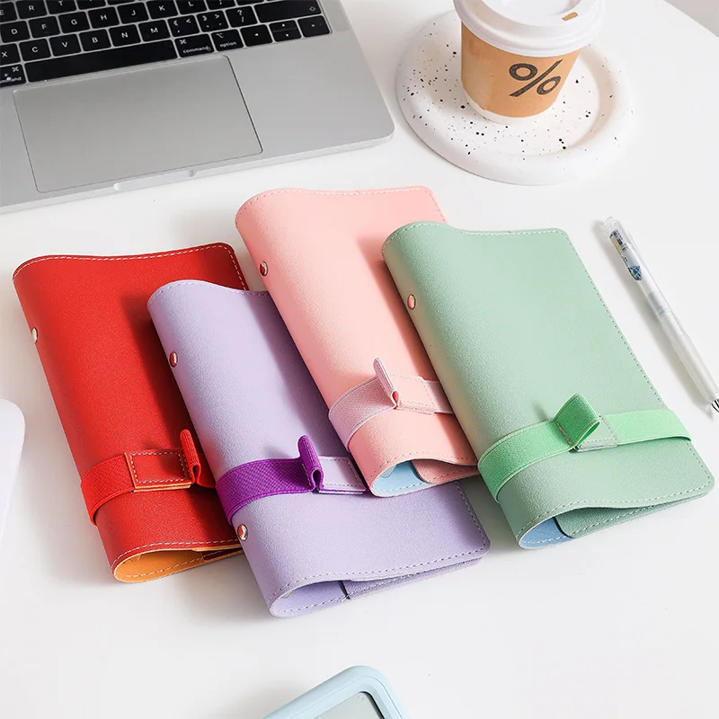 

A6 PU Leather Notebook Binder - Refillable 6 Ring for A6 Filler Paper, Loose Leaf Personal Planner Cover With Strap pen insert
