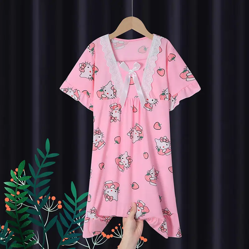 Children Pajamas Anime Sanrioed Kuromi My Melody Cinnamoroll Nightdress Thin Summer Sweet Cute Cartoon Home Wear Girls Sleepwear