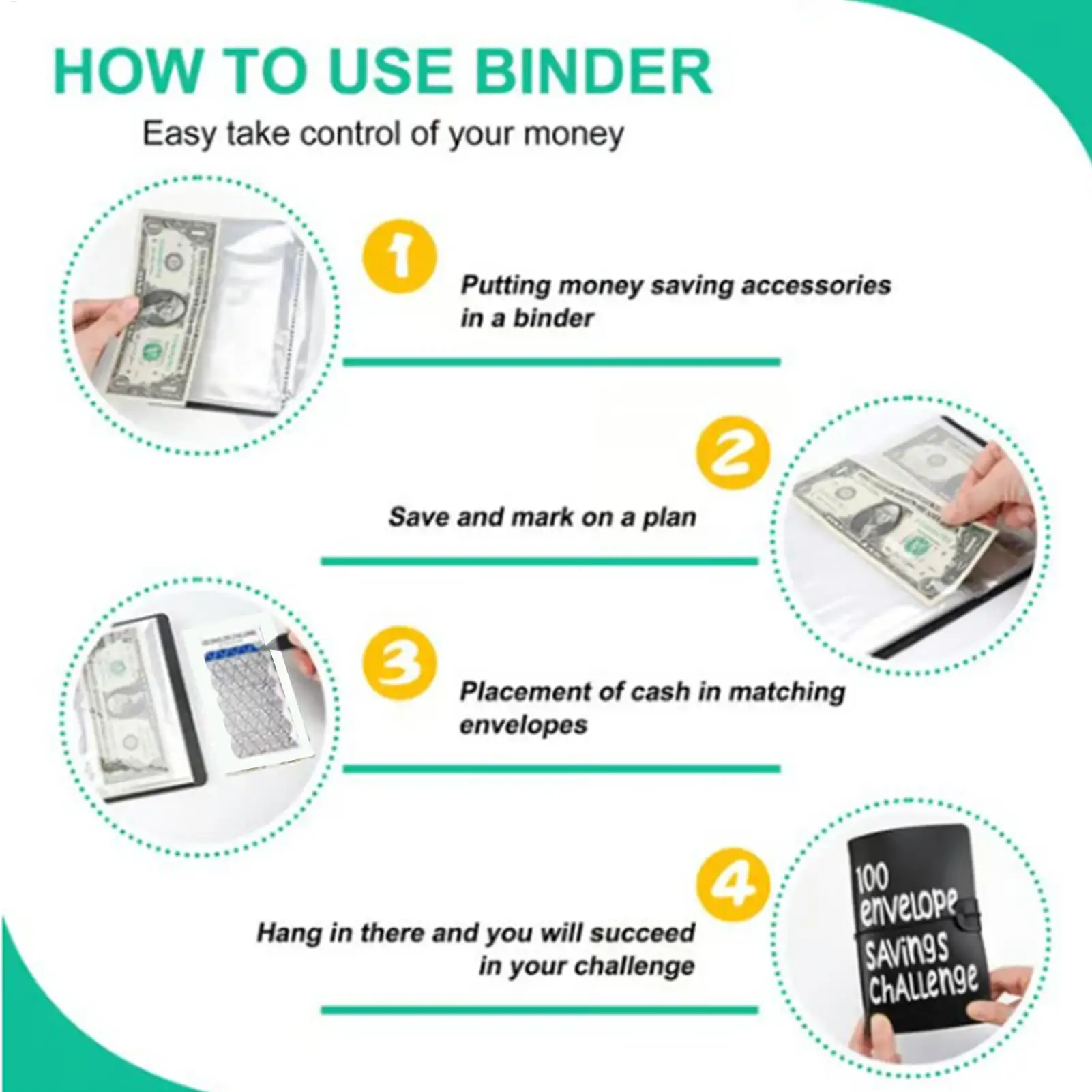 100 days Envelope Challenge Binder Save Savings Challenges Loose-Leaf Binder Budget Binder With Cash Envelopes Money Organizer view 5