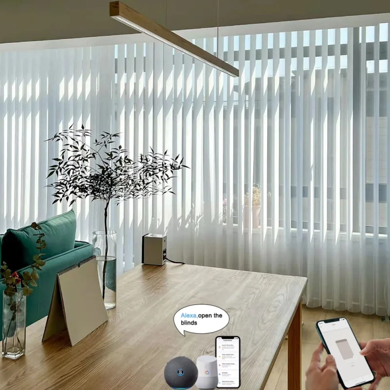 Custom Size Motorized Vertical Dream Curtain Alexa Google Wifi Compatible Light Filtering Adjust Light Fabric For Sliding Doors