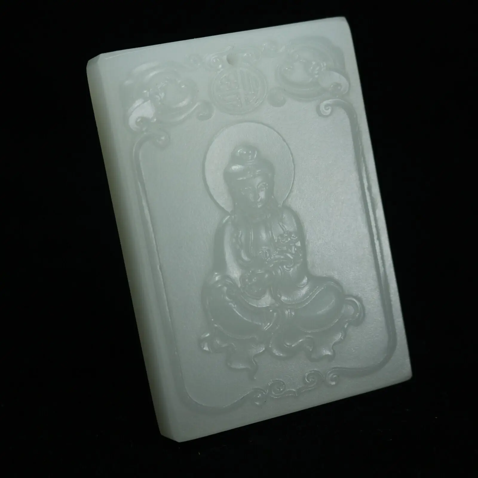 Rare Chinese White Jade Carved Statue RuYi Kwan-yin Necklaces Pendants Amulets