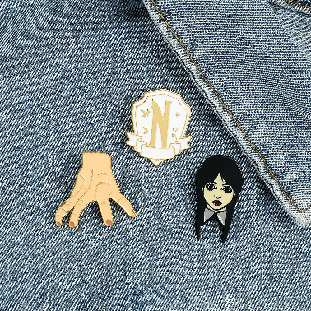 Horror TV Shows Figure Wednesday Enamel Pin Metal Badges Gifts for Fans