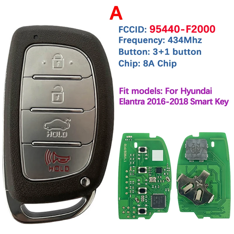 

CN020148 Aftermarket Proximity Smart Key 8A Chip 433Mhz CQOFD00120 95440-F2000 95440-F3000 For Hyundai Elantra 2016-2018