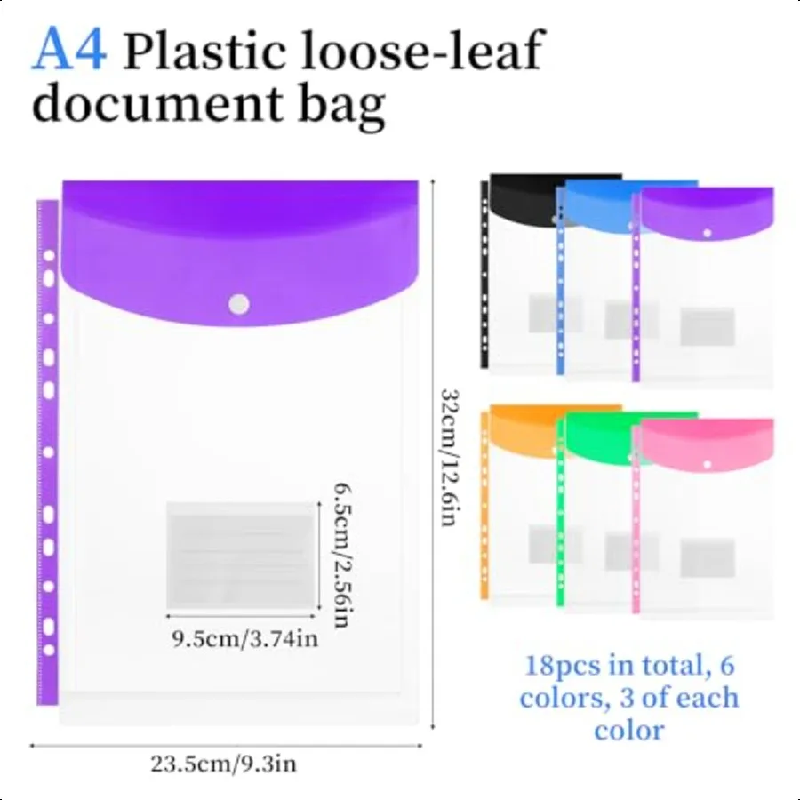 18 bolsos da pasta do bloco para 2 3 4 anel pasta de documentos bolso organizador pastas 11 furos pastas de pasta expansíveis com etiqueta en