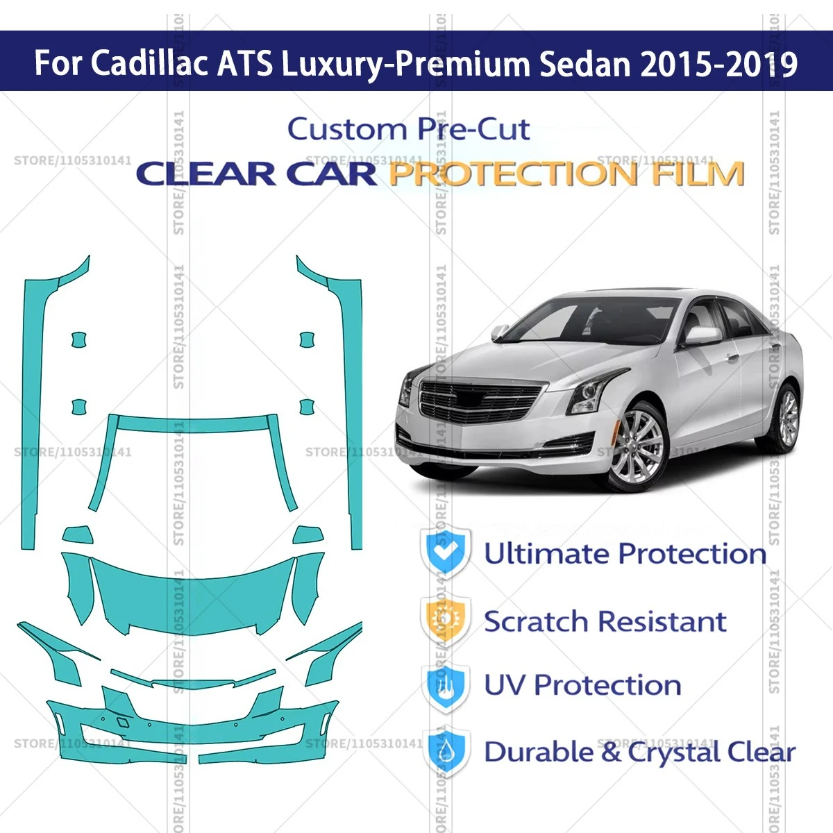 

For Cadillac ATS Luxury-Premium Sedan 2015-2019 Pre-Cut Paint Protection Film PPF Transparent Car Film Automotive PPF