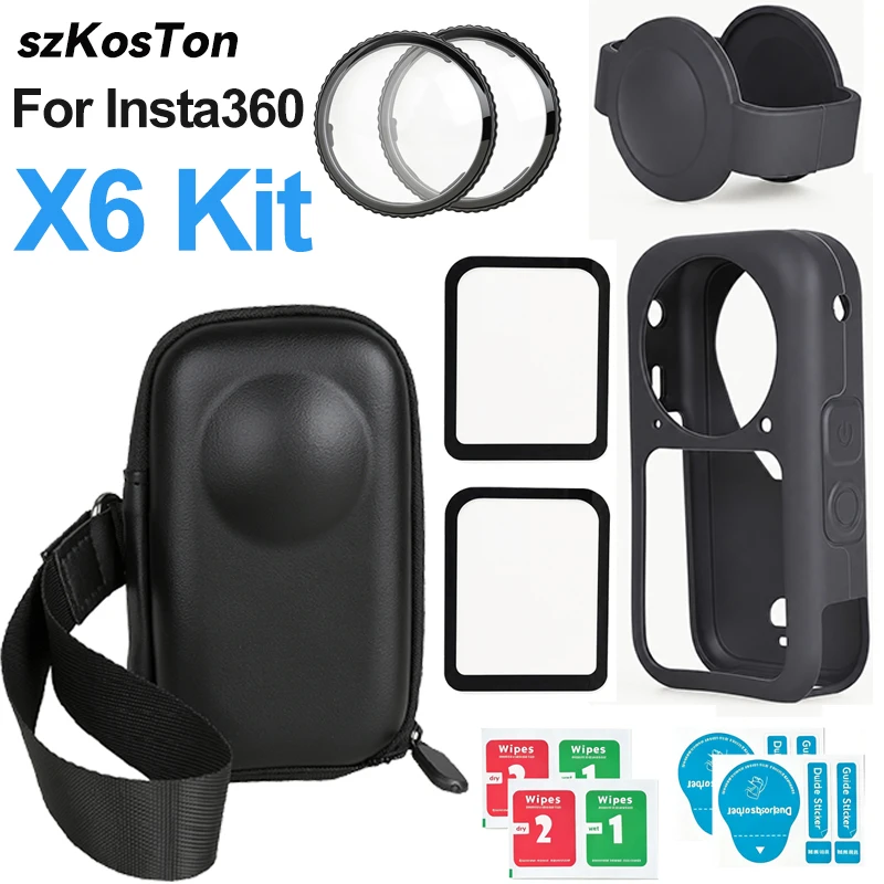 For Insta 360 X6 Camera Protective Accessory Kit Lens Guard/Silicone Protective Cover/Screen Protectors/Camera Case