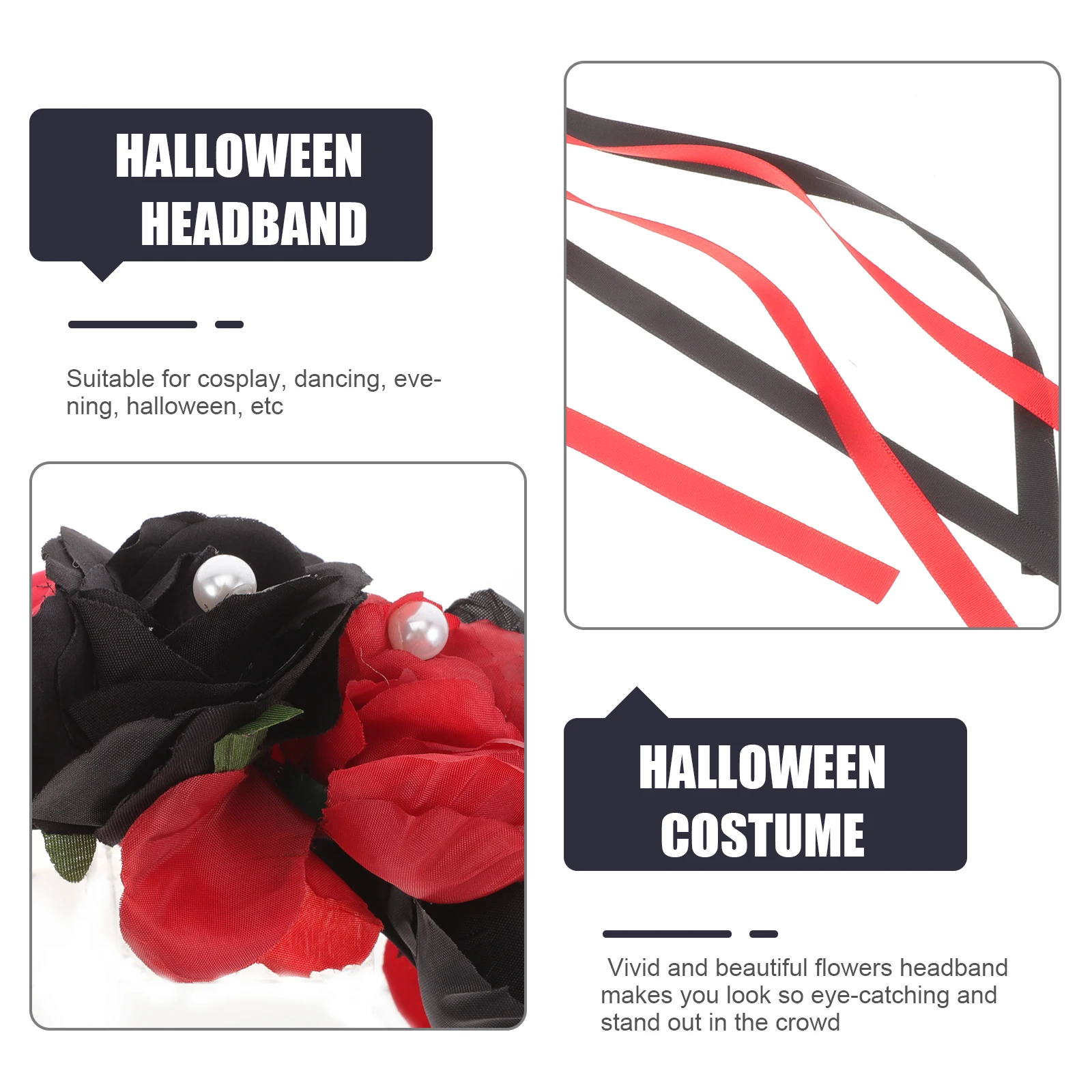 

Gothic Rose Headb Skull Design Halloween Day of The Dead Flower Hair Accessories Women Floral Headdress Festive Goth Hairb