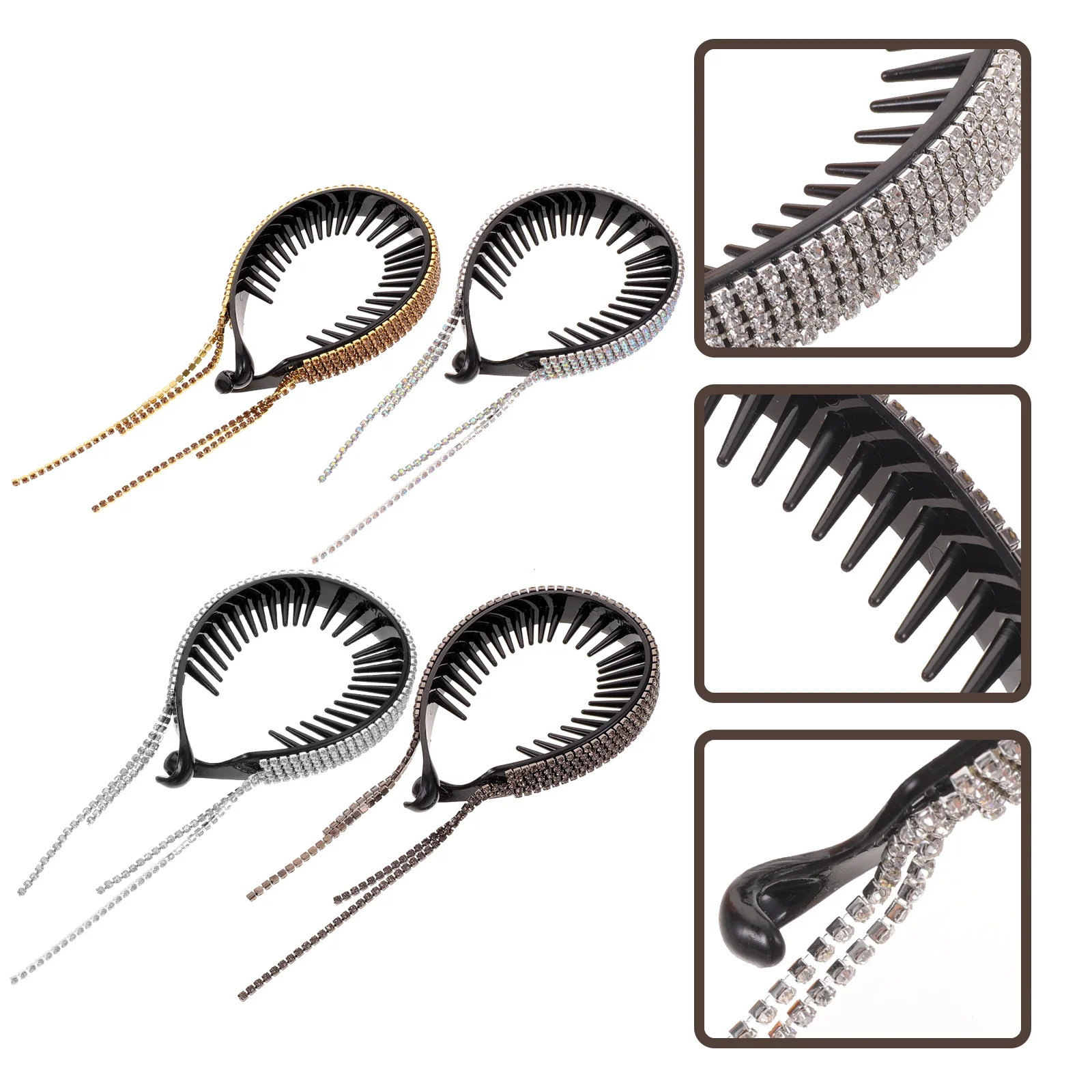 

4 Pcs Claw Clip Tassel Buckle Miss Hair Clips Bun Rhinestones Ponytail Accessories for Women's