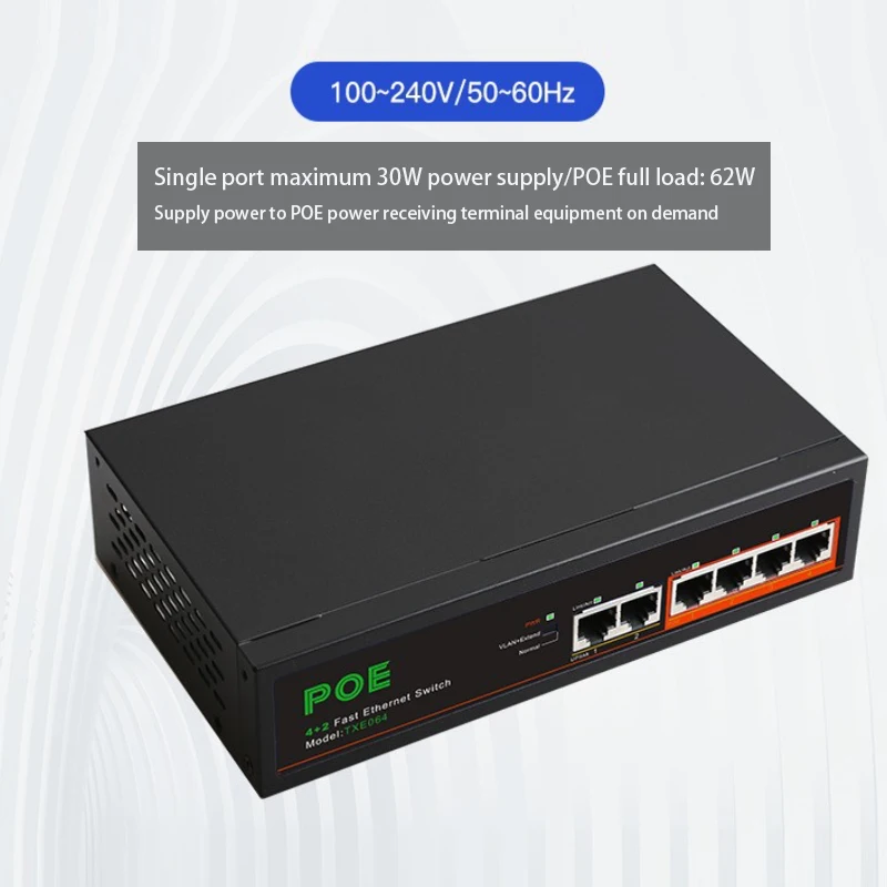 التوصيل والتشغيل لعبة محول الفاصل الإنترنت 100Mbps POE Switch 2 منافذ الإرسال + 4 منافذ 100M إيثرنت الذكية الجلاد RJ45 Hub