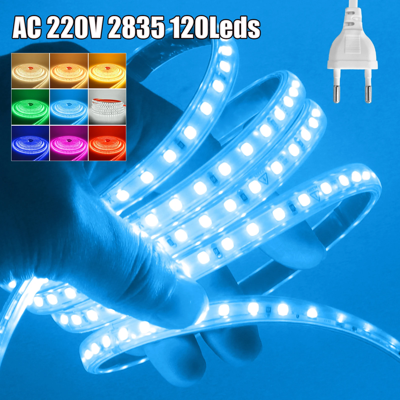 AC 220 V 120 Leds/M SMD 2835 LED Strip Waterdicht Groen/Rood/Blauw/roze/Geel/Wit Zelfklevende Flexibele Lint Streep Licht