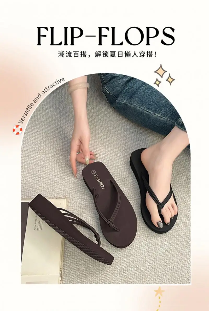 Damen Sexy Schwarze Riemen-Flip-Flops Sommer Leichte Zehensteg-EVA-Keilabsatz-Sandalen Damen Casual Weiche Sohle Strand-Sandalen – Detail 2