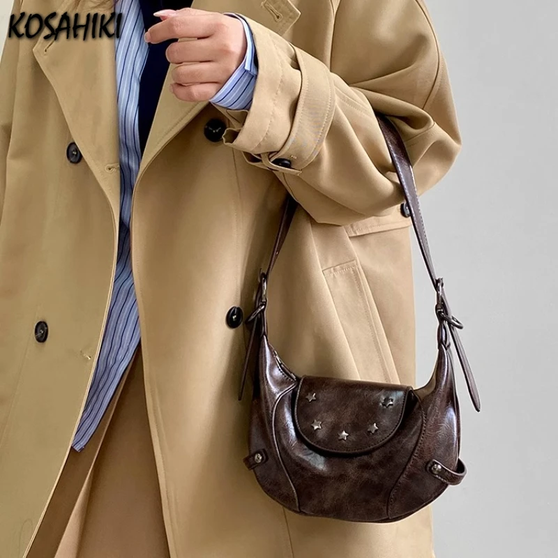 

Luxury Design Vintage Fashion Shoulder Bags Pu Leather Casual Punk Women Underarm Bag Office Lady Simple Ins Purses and Handbags