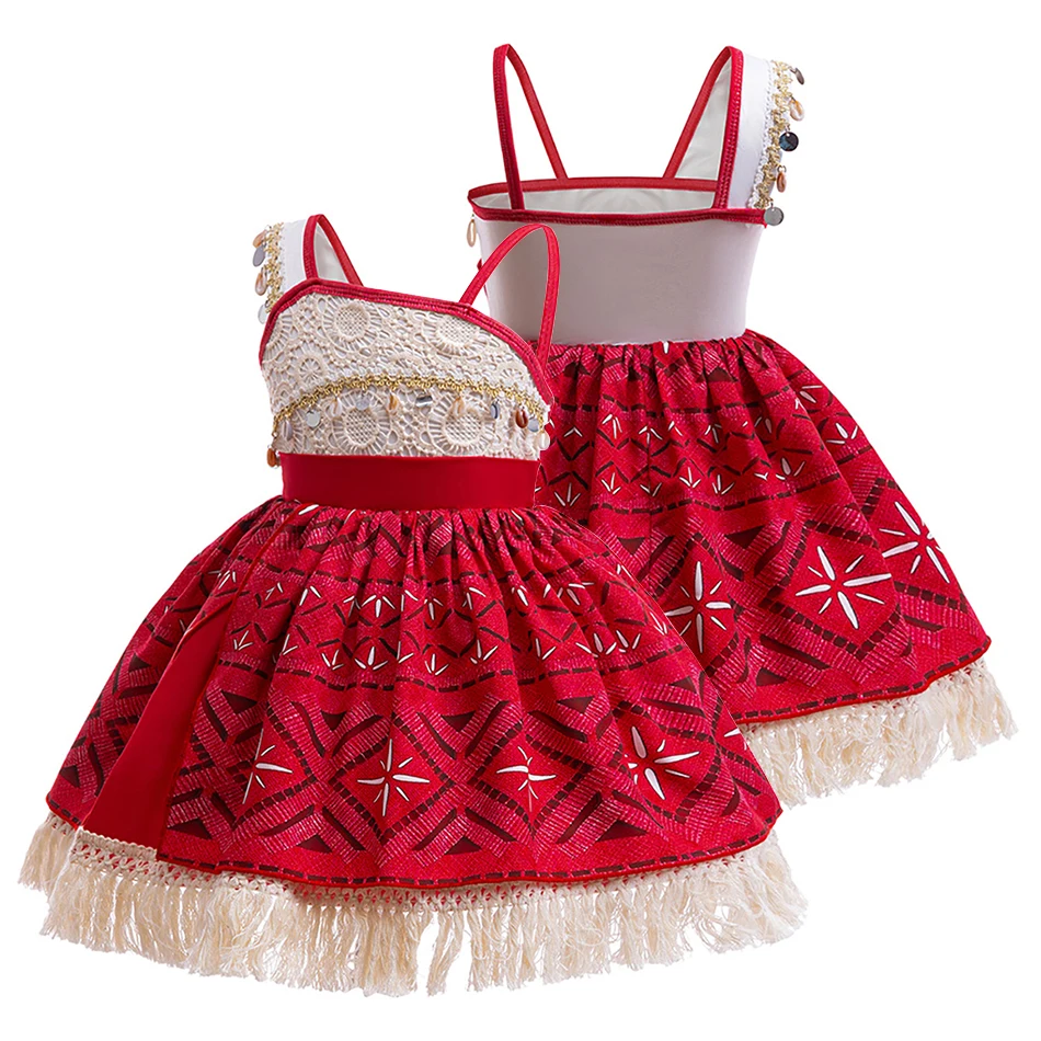 Girls Moana Fringe Beach Dress Kids Cosplay Performances Beach Fun and Play Dresses Girls Halloween Carnival Party Dresses