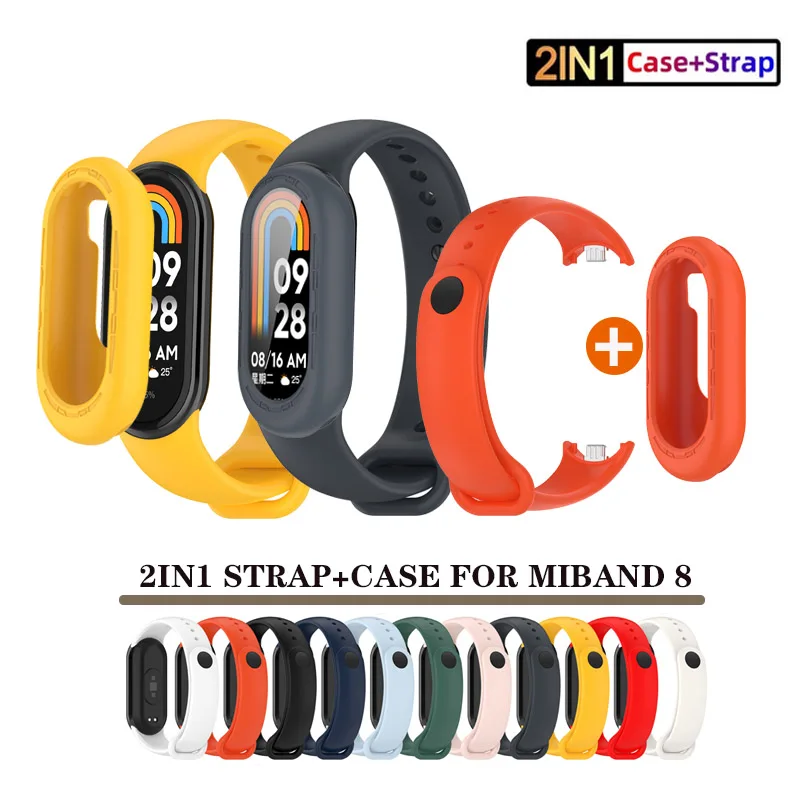 2in1 Silicone Strap+Soft Case Colorful Band For Xiaomi Miband 8 Protective Case Cover Shell Replacement Wristband Bracelet