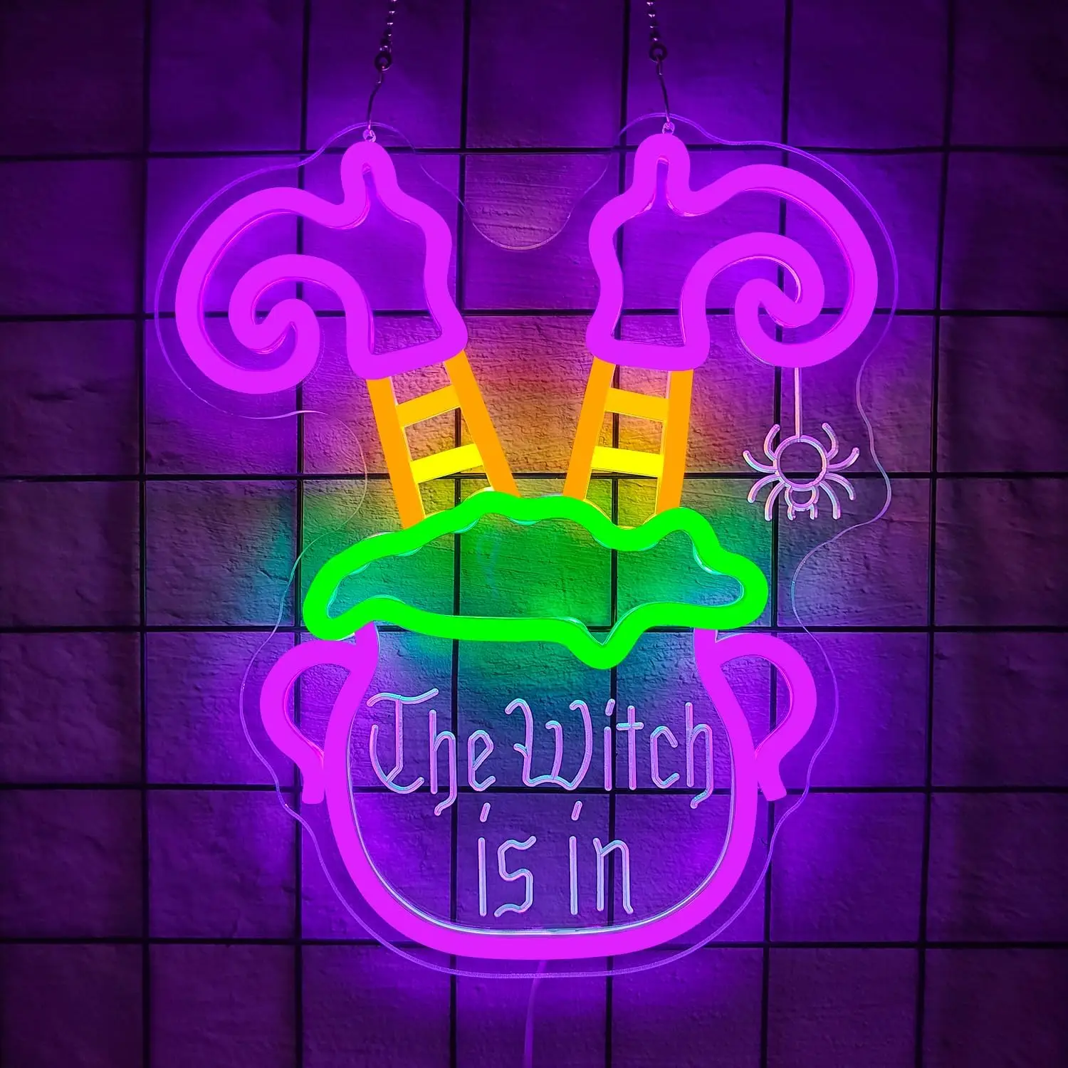 Halloween Neon Sign USB Dimbare Heks Benen In Ketel LED Teken Wicked Witch Neon Light voor Home Window Front Porche Wall Decor