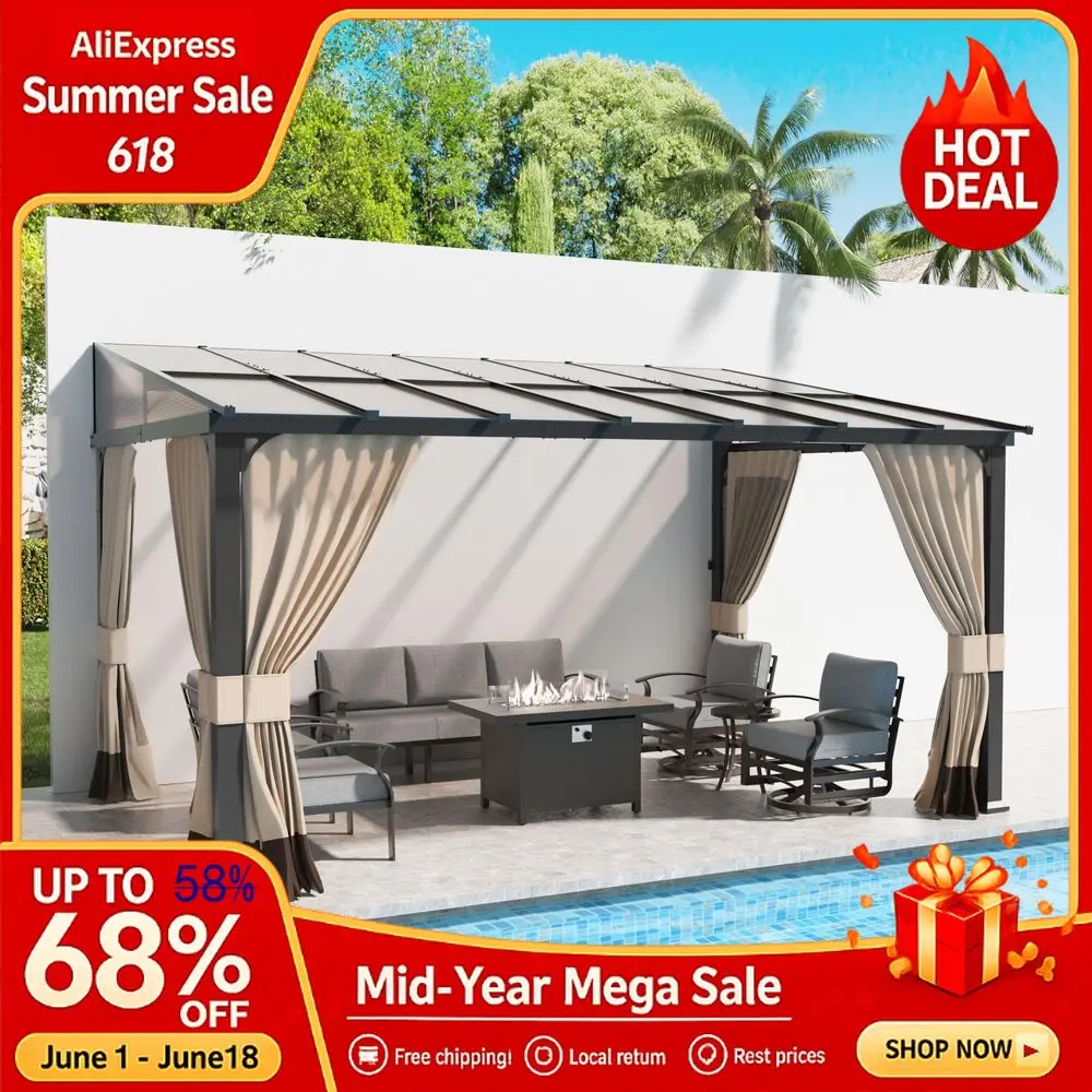 

10 14 Hardtop Gazebo for Patio,WallMounted Lean to Gazebo Pergola with Sloping Roof and Durable Aluminum Frame,Large Heav Custom