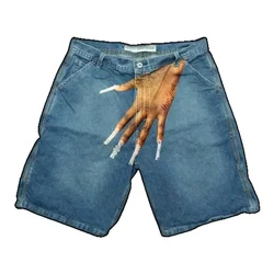 Vintage Baggy Jeans Shorts Women Y2k Hands Print Shorts Woman Streetwear Jorts Korean Shorts Cargo Harajuku Korean Denim Blue