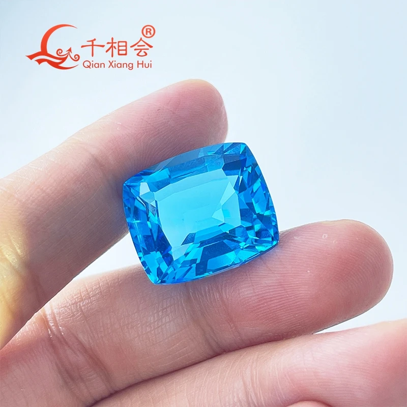 

Natural blue topaz cushion shape natural cut 31ct gemstone loose stone jewelry making certificated