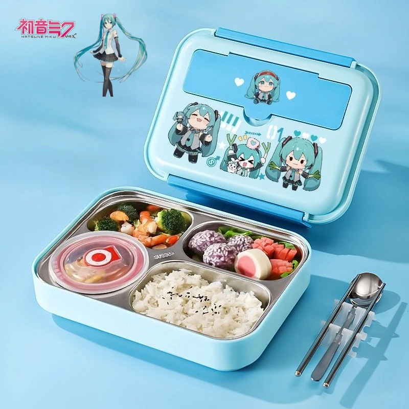 初音ミク-同様の保温ランチボックス-学生-かわいい-子供用ディナープレート-304ステンレス鋼グリッド弁当箱