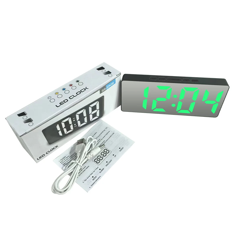 1pc LED Mirror Digital Clock Bedroom Office Travel Electronic Table Clock Desktop Makeup Mirror Alarm Clock Temperature Function