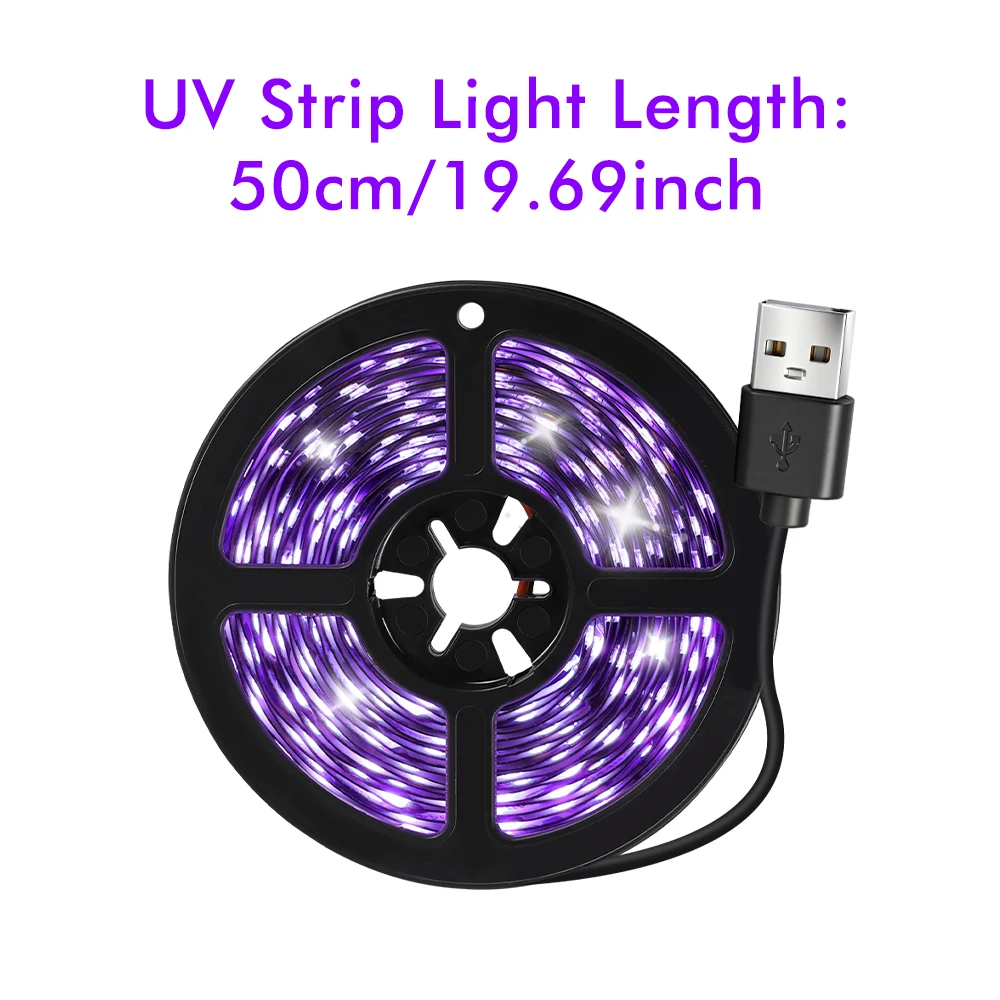 50cm USB-Powered UV Purple LED Black Light Strip | Compact Ambient Light for Party Decor & Small Space Accent Lighting