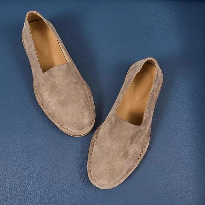 Vintage Style Low-top Suede Sneakers For Men Handmade One-step Slip-on Loafers Breathable Comfortable Casual Leather Shoes