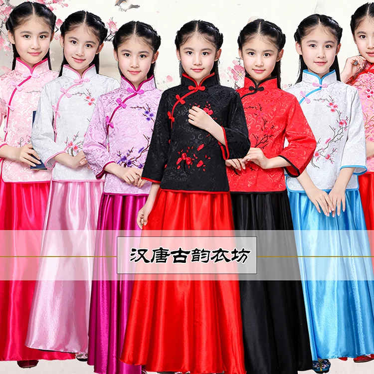 

Girl Republic of China Children's Student Costume Performance Costume Zhongshan Costume Hanfu Traditional Chinese Garments